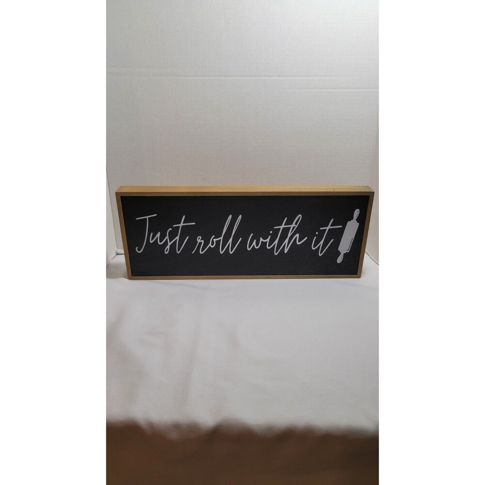 Just Roll With It Wall Decor Kitchen Humor Brown Black White Rectangle